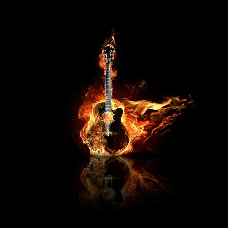 Projekt artystyczny, abstrakcja, ciemne tło, gitara w ogniu, ogień, palenie, projekt artystyczny, abstrakcja, ciemne tło, gitara w ogniu, ogień, palenie, Tapety HD