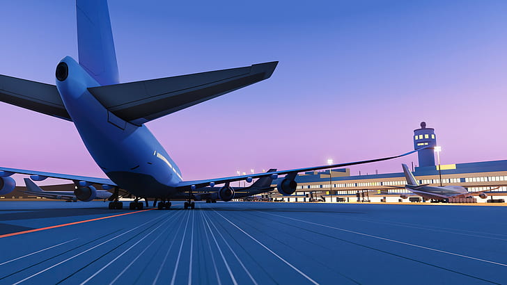 aircraft, vehicle, render, passenger aircraft, runway, artwork, digital art, airport, HD wallpaper