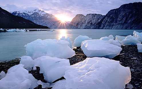 الجليد ، البحيرة ، الجبل ، الطبيعة ، التصوير الفوتوغرافي ، ضوء الشمس ، الماء ، Windows 7، خلفية HD HD wallpaper