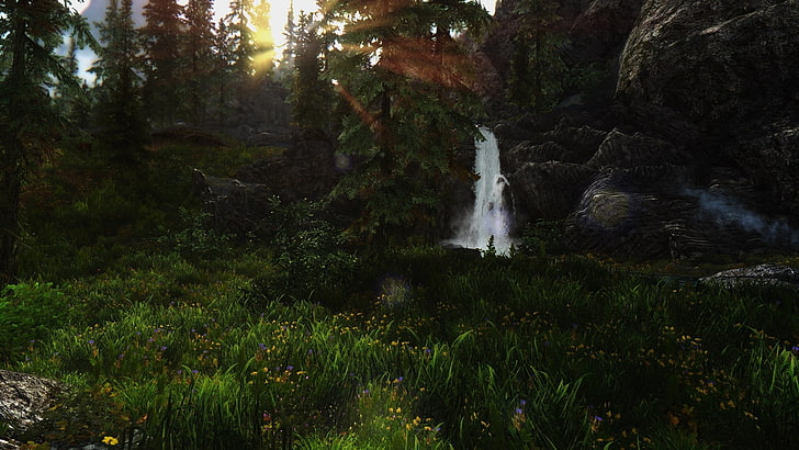 air terjun, The Elder Scrolls V: Skyrim, hutan, video game, Wallpaper HD