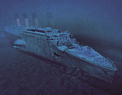 art, boats, digital, disaster, ocean, sea, ships, shipwreck, titanic, underwater, HD wallpaper HD wallpaper
