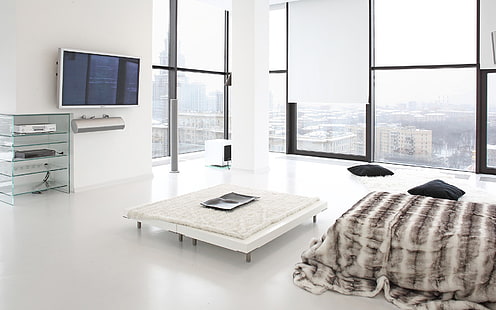 Juego de muebles de cocina de madera blanca, interior, diseño de interiores, Fondo de pantalla HD HD wallpaper