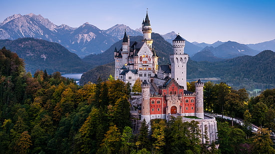 Замъкът Нойшванщайн, Schloss Нойшванщайн, пейзаж, планини, HD тапет HD wallpaper