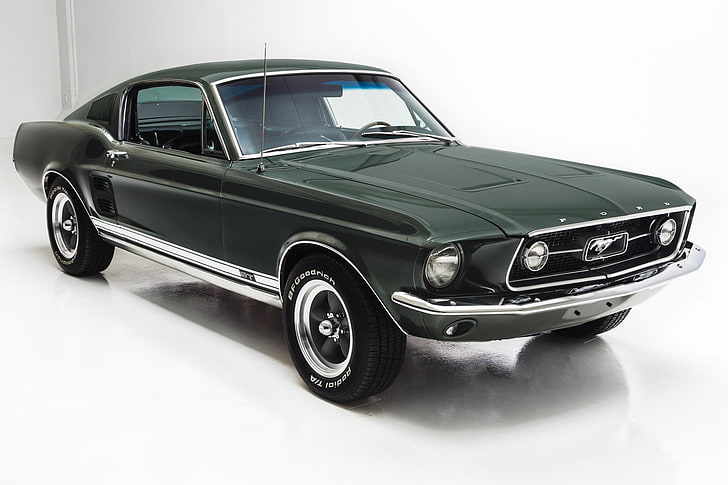 (gt), 1967, mobil, fastback, ford, hijau, mustang, Wallpaper HD