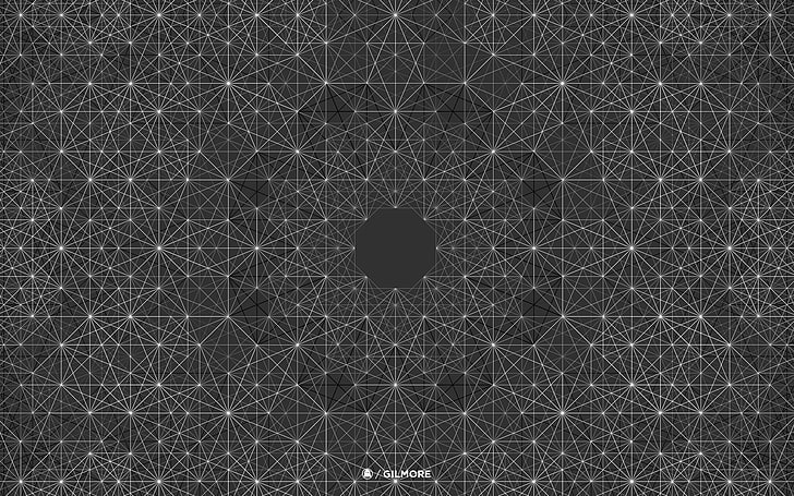 сиво-бели цифрови тапети, Анди Гилмор, симетрия, абстрактен, монохромен, геометрия, модел, HD тапет