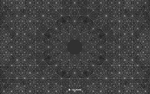 серо-белые цифровые обои, Энди Гилмор, симметрия, абстракция, монохромный, геометрия, паттерн, HD обои HD wallpaper