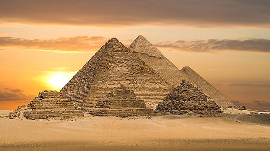이집트의 피라미드, 피라미드, 이집트, 사막, 건축, 일몰, HD 배경 화면 HD wallpaper