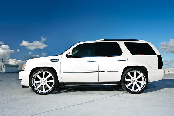 Cadillac, Escalade, White, Wheels, Profile, Roof, Parking, HD wallpaper
