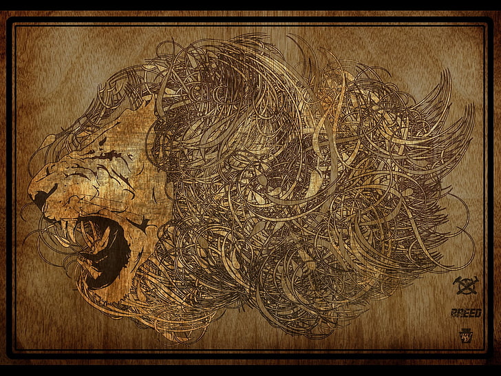 braune Löwenmalerei, abstrakt, Löwe, HD-Hintergrundbild