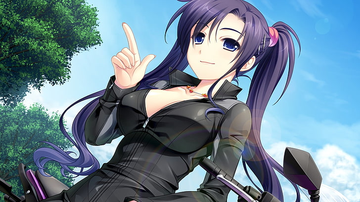 фиолетовые волосы аниме персонаж цифровые обои, аниме девушки, длинные волосы, HD обои