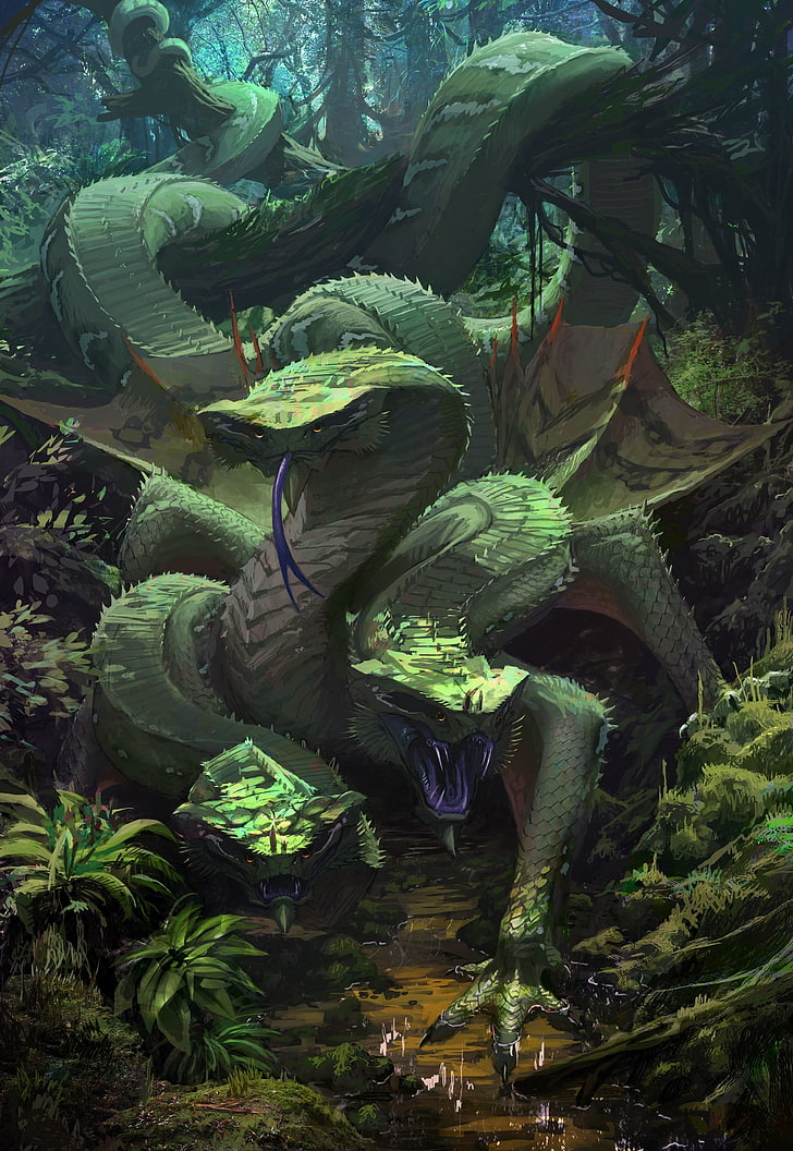 Drache in der Waldmalerei, Fantasiekunst, Hydra, HD-Hintergrundbild, Handy-Hintergrundbild