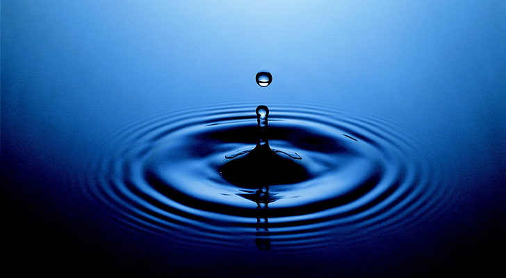 Blue Water Drop Ripple, body of water, Elements, Water, Blue, Beautiful, Fresh, Macro, Drop, Rings, Clean, Dropping, close-up, drip, HD wallpaper