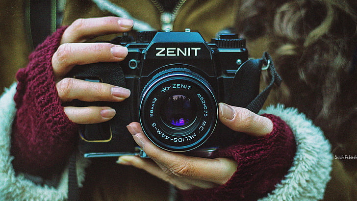 黒のZenit DSLRカメラ、Zenit（カメラ）、カメラ、マクロ、モデル、写真家、 HDデスクトップの壁紙