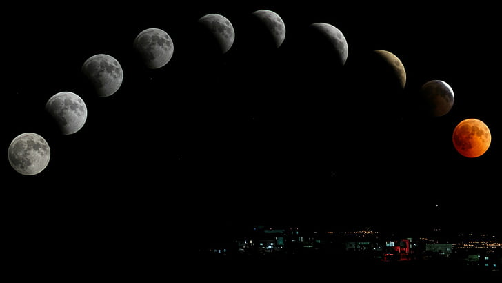 ночь, фазы луны, луна, фазы луны, астрономический объект, тьма, небесное событие, полнолуние, полночь, астрономия, HD обои