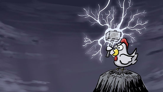 Pollo di Thor, gallo che tiene un'animazione di martello di tuono, arte digitale, 1920x1080, pollo, lampo, martello, Sfondo HD HD wallpaper