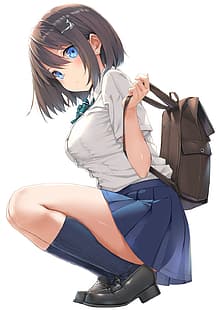  anime girls, school uniform, HD wallpaper HD wallpaper