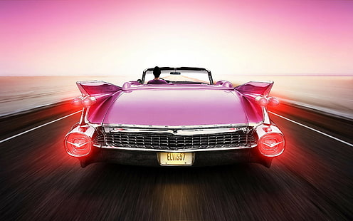 Cadillac, coche, carretera, rosa, vehículo, Fondo de pantalla HD HD wallpaper