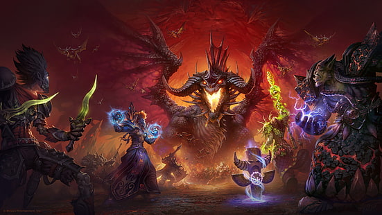 Warcraft, World Of Warcraft, Drago, Onyxia (World of Warcraft), Orco, Sciamano, Sfondo HD HD wallpaper