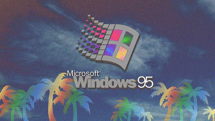 Wallpaper digital Microsft Windows 95, Microsoft Windows, vaporwave, palm tree, Windows 95, Wallpaper HD