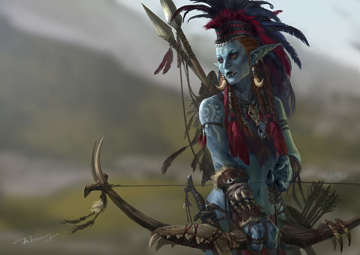 World of Warcraft, trolls, arco, arco y flecha, Jianing Hu, Fondo de pantalla HD