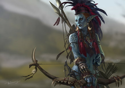 World of Warcraft, trolls, arco, arco y flecha, Jianing Hu, Fondo de pantalla HD HD wallpaper