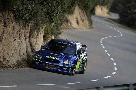 cupé azul y verde, Subaru Impreza WRX STi, coches de rally, Petter Solberg, Fondo de pantalla HD HD wallpaper