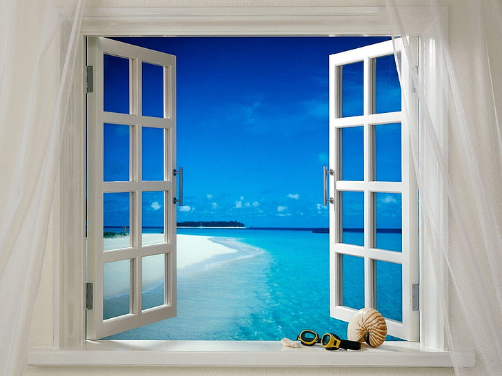 ventana de madera blanca, trópicos, ventana, brisa, Fondo de pantalla HD