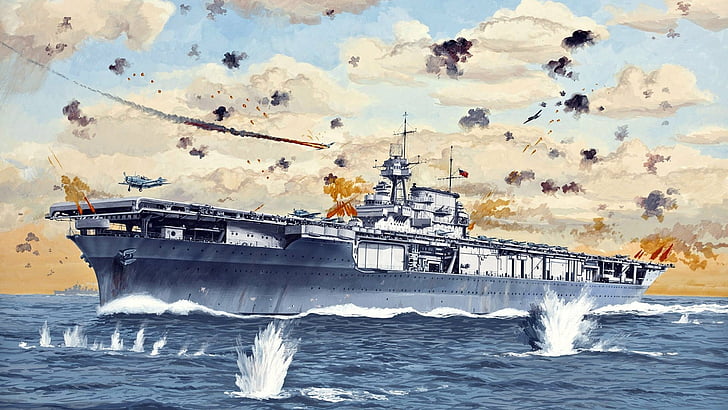 Военни кораби, USS Yorktown (CV-5), Самолетоносач, Артистичен, Битка, Военен кораб, HD тапет