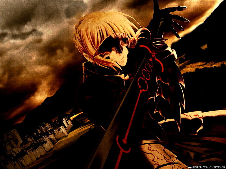 alter awsome Sabre Anime Fate Stay Night HD Art, Black, blonde, cloud, blood, AWSOME, alter, Tapety HD