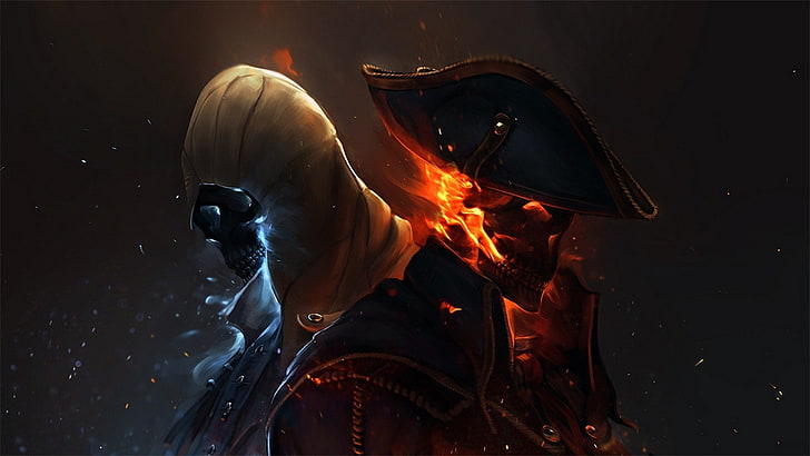 burning skull concept art, Assassin's Creed, HD wallpaper