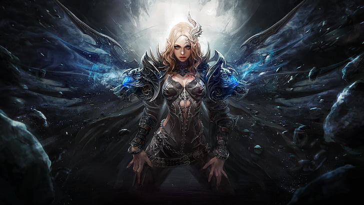 Fantasy, Angel Warrior, Blond, Devilian, Mädchen, spitze Ohren, Frau, HD-Hintergrundbild