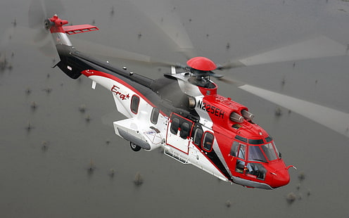 يوروكوبتر EC225 سوبر بوما ، مروحية حمراء ، بيضاء ، وسوداء ، طائرات / طائرات ، طائرات ، هليكوبتر، خلفية HD HD wallpaper