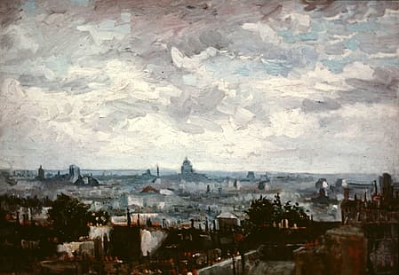 Винсент Ван Гог, Вид на крыши Парижа, вид на город, HD обои HD wallpaper