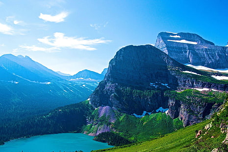 природа, пейзаж, озеро, горы, Национальный парк Глейшер, Монтана, HD обои HD wallpaper
