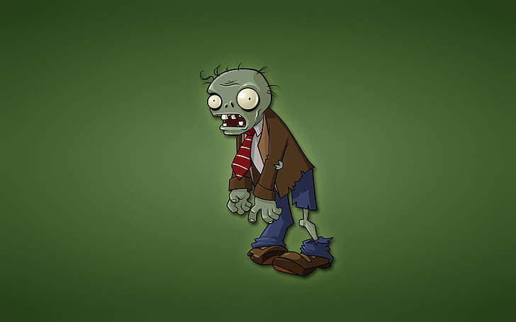 minimalism, zombies, green background, Plants vs. Zombies, red tie, HD wallpaper