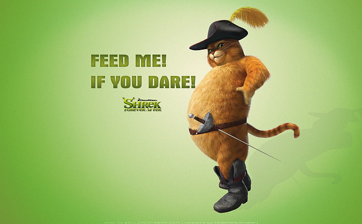 Feed Me If You Dare, Puss in Boots, Shrek..., Shrek wallpaper, Cartoons, Shrek, shrek forever after, shrek the final chapter, puss in boots, feed me! if you dare!, HD wallpaper