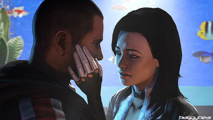 esboço de retrato de homem e mulher, Mass Effect 3, Mass Effect, videogames, renderização, CGI, 3D, arte digital, HD papel de parede