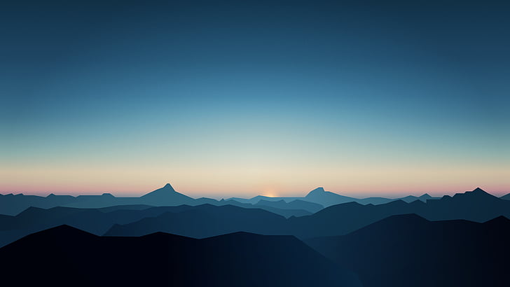 zdjęcia lotnicze gór w ciągu dnia, Mountains, Minimal, CGI, Sunrise, Dark, 5K, Tapety HD