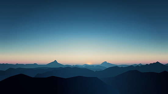 zdjęcia lotnicze gór w ciągu dnia, Mountains, Minimal, CGI, Sunrise, Dark, 5K, Tapety HD HD wallpaper