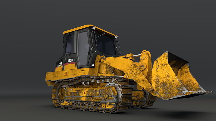bulldozer, excavator, 3D, CGI, HD wallpaper