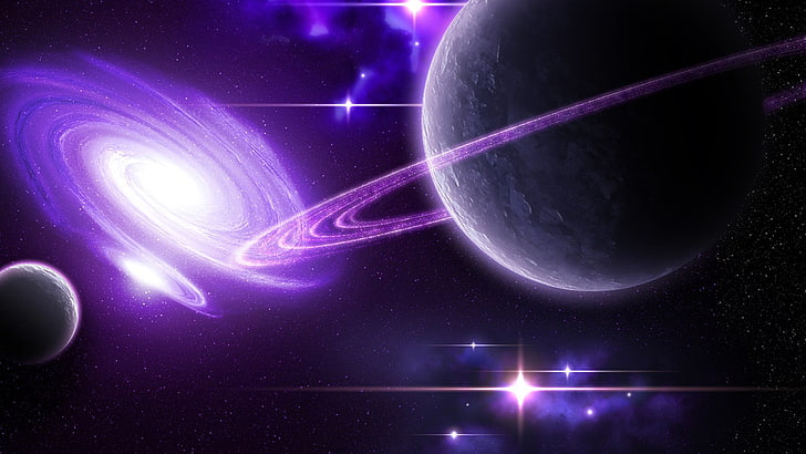 solsystem illustration, utrymme, lila, planet, galax, render, CGI, HD tapet