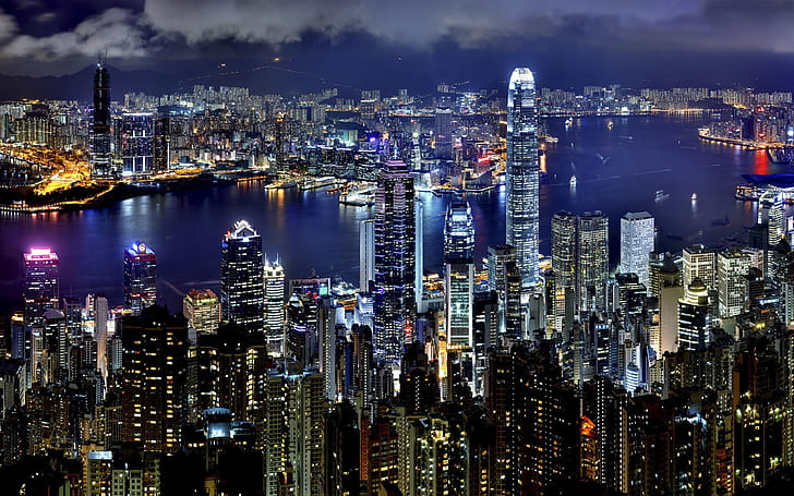 Град Хонконг през нощта Wallpaper Hd D9wjg, HD тапет