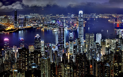 Hongkong City At Night Duvar Kağıdı Hd D9wjg, HD masaüstü duvar kağıdı HD wallpaper