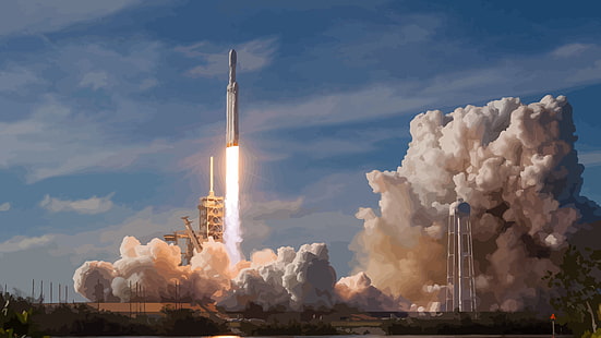 cohete, transbordador espacial, nave espacial, spacex, halcón, cohete pesado, Fondo de pantalla HD HD wallpaper