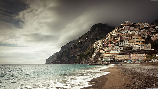 positano coast, 5k, italy, clouds, 8k, 4k, HD wallpaper HD wallpaper