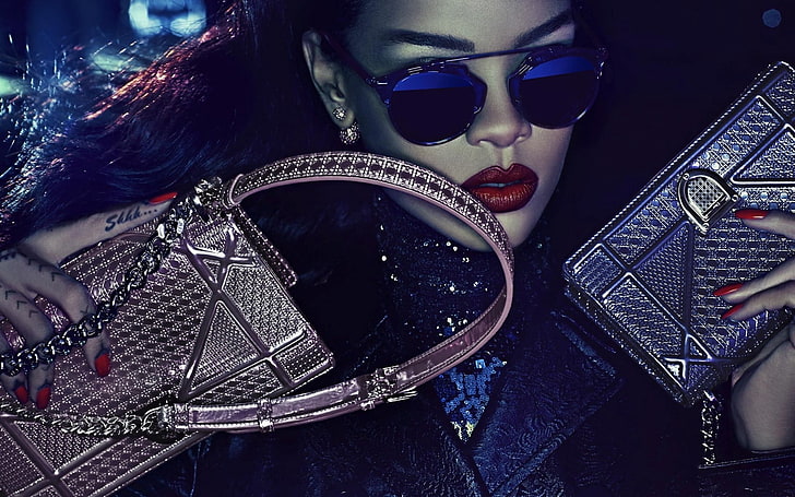 Rihanna Fenty, rihanna, bags, face, glasses, style, HD wallpaper