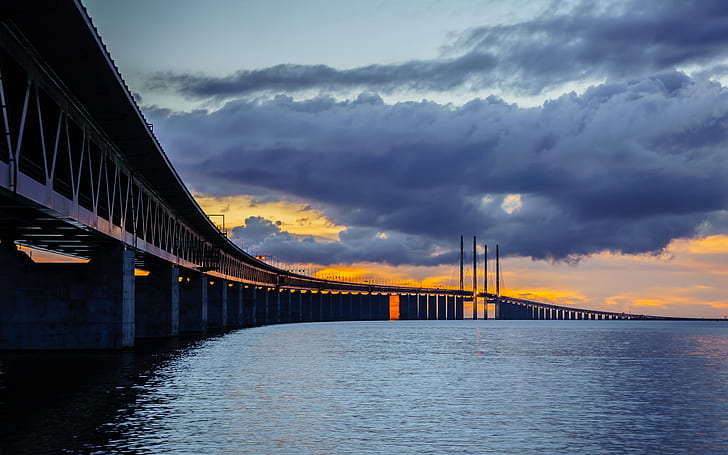スウェーデン、Bunkeflostrand、Öresund橋、スコーネ、 HDデスクトップの壁紙