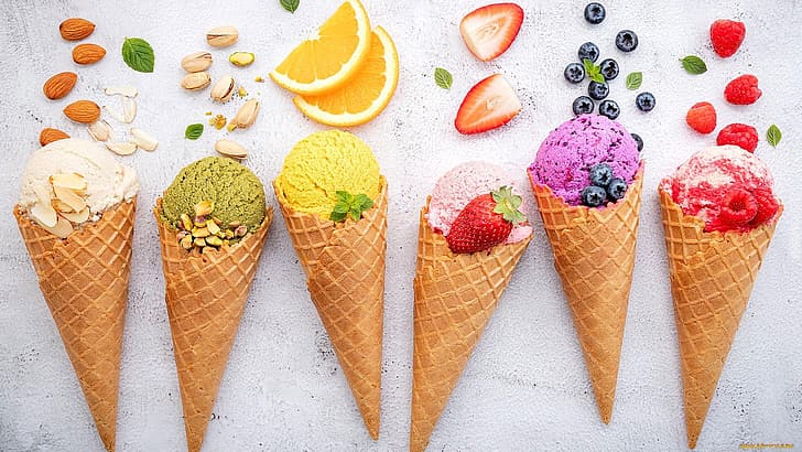 อาหารขนมไอศกรีมวาฟเฟิลผลไม้เบอร์รี่, วอลล์เปเปอร์ HD