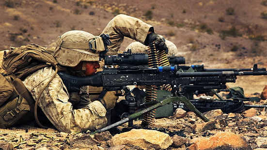black rifles, war, M240, soldier, aiming, machine gun, HD wallpaper HD wallpaper