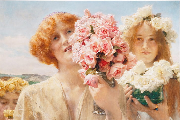 Lawrence Alma-Tadema, rosa, arte clásico, pintura al óleo, Fondo de pantalla HD